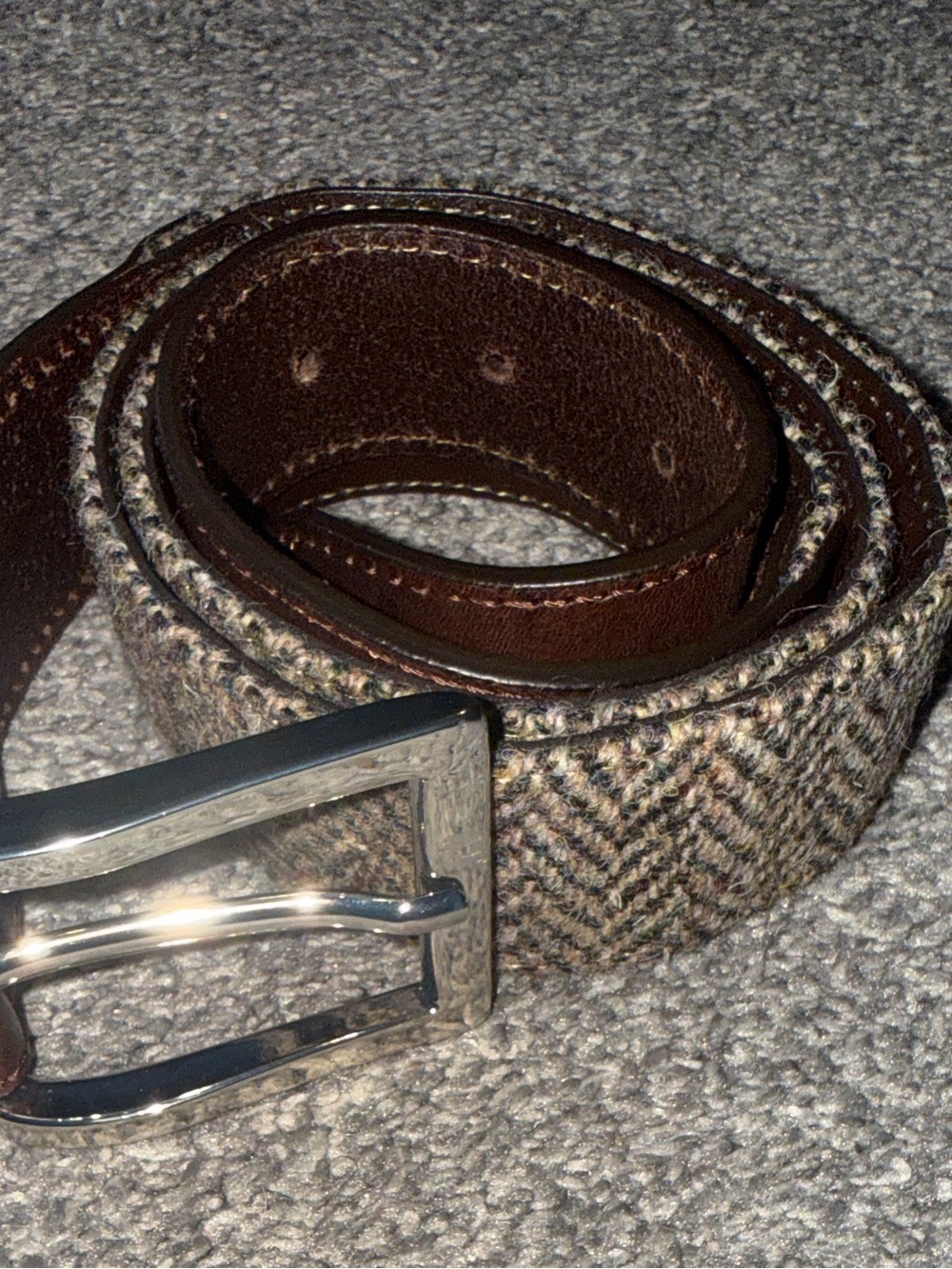 Brooks Brothers Men's Dark Brown Herringbone Leather Belt - Classic 34” Italy